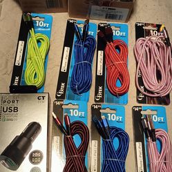 10 ft USB cords for iPhone & USB Car ports for charging