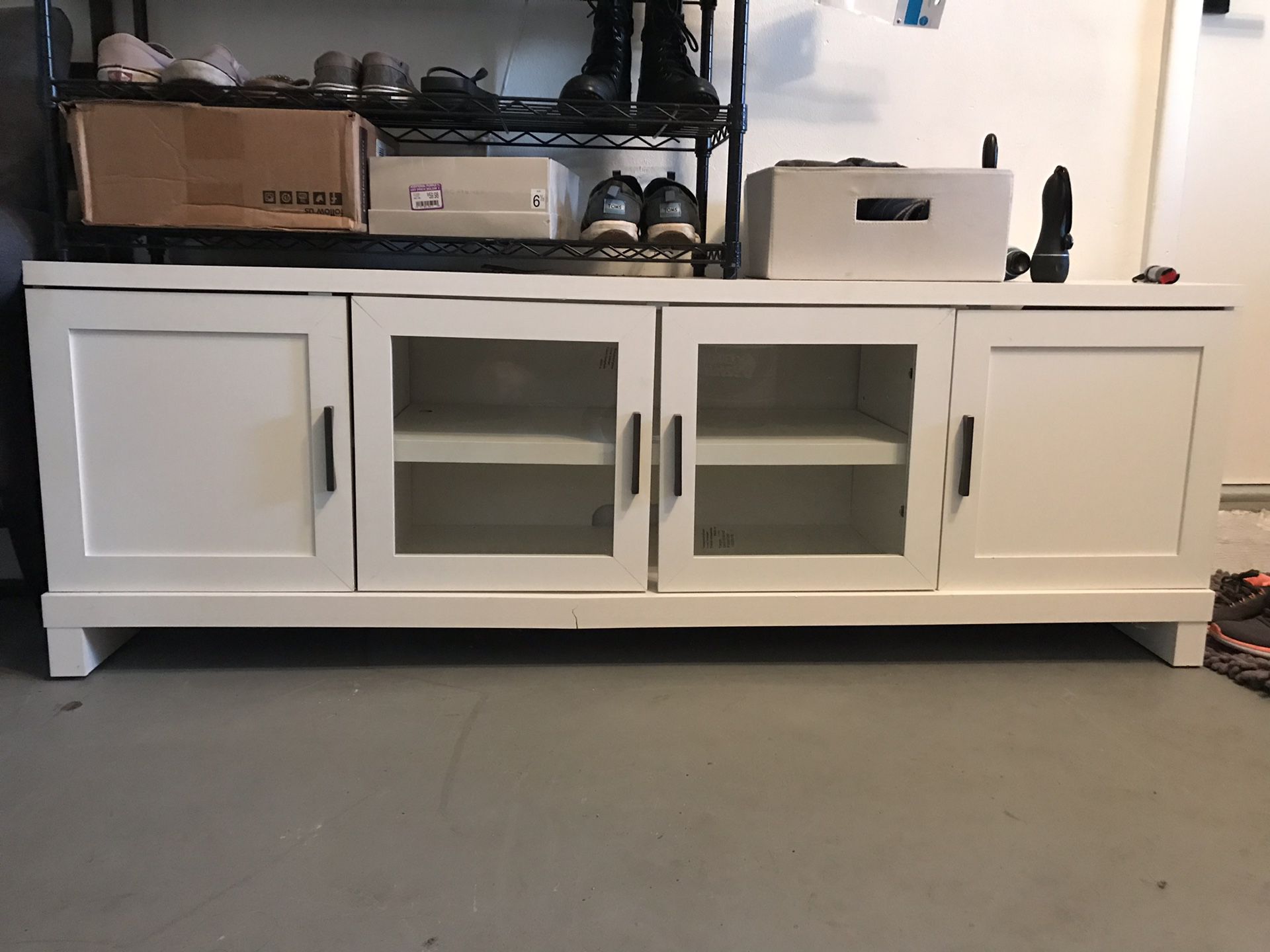 White TV stand with 4 cabinets