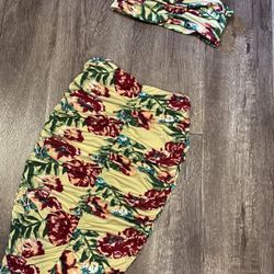 Floral Crop Top Midi Rushed Skirt - Outfit-  Set New Tag 