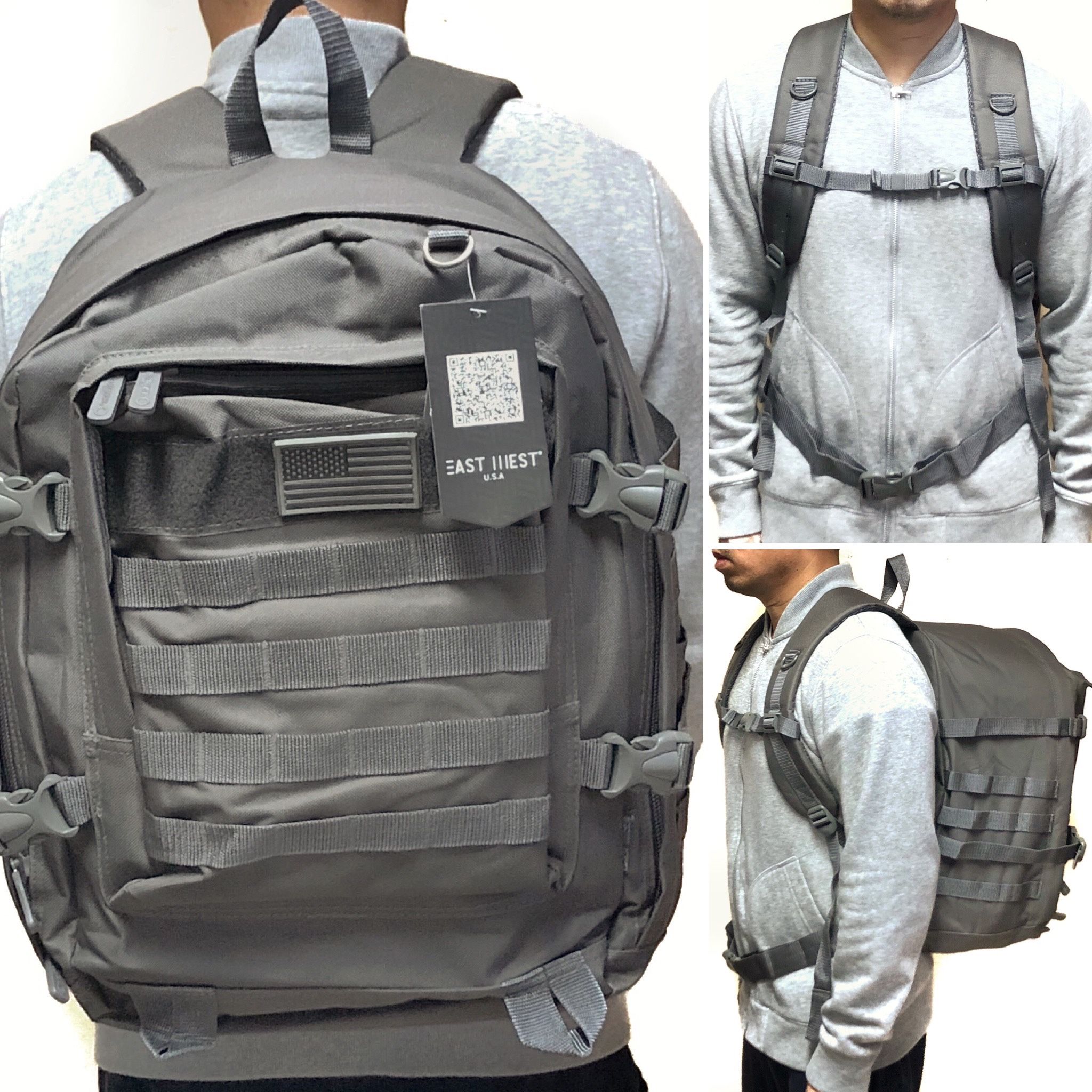 NEW! Large GREY camouflage tactical military style GRAY Backpack molle system hiking gym work camping travel bag