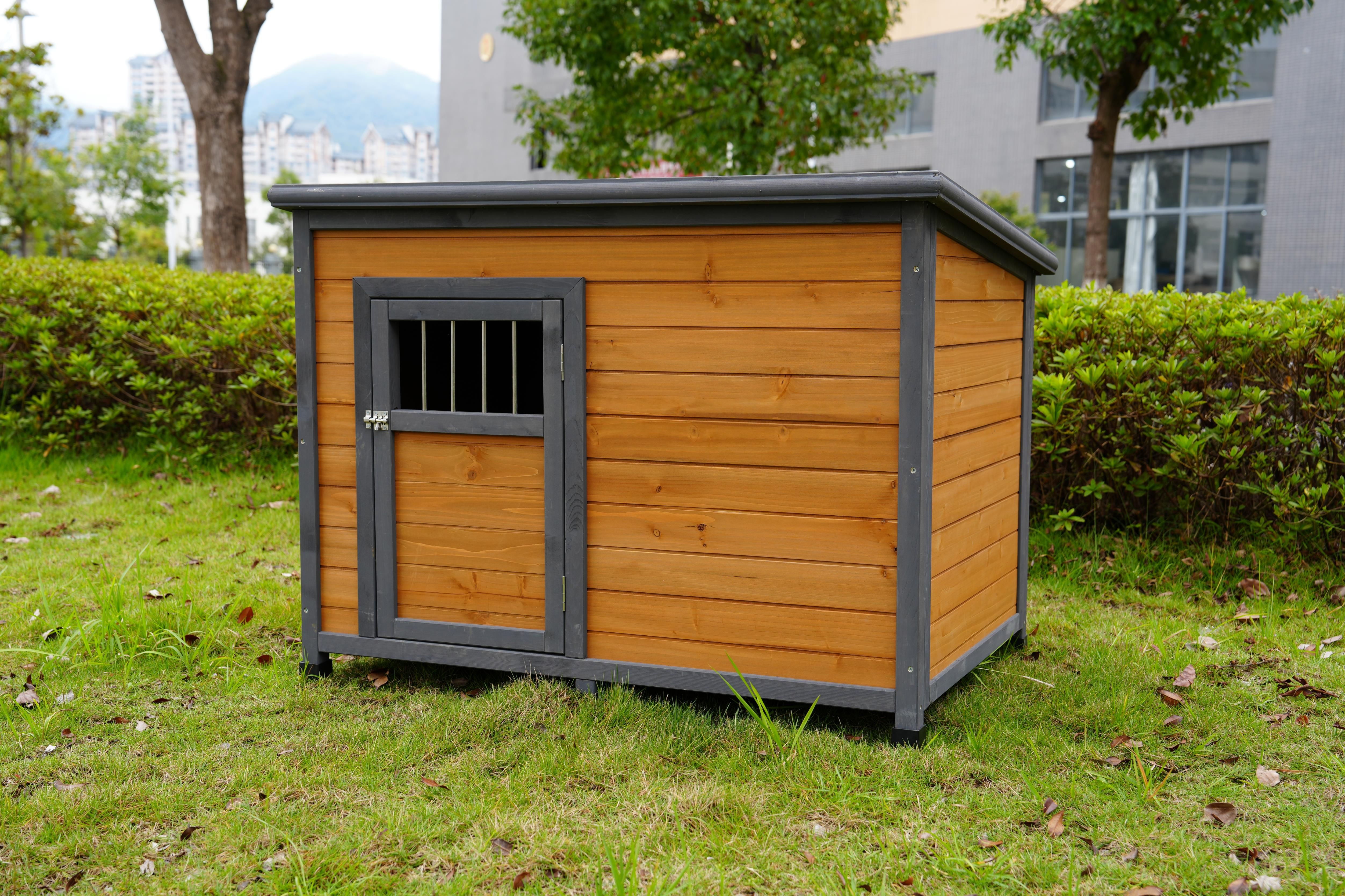 45large solid wood dog house, waterproof PVC plastic roof, breathable wooden doors