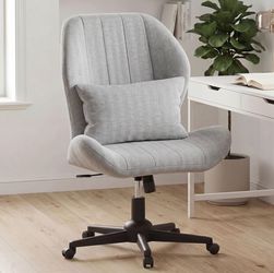 Criss Cross Chair with Wheels, Wide Cross Legged Chair with Lumbar Pillow & High Back, High-Density Foam Seat, Wing-Shaped Design for Home Office Desk