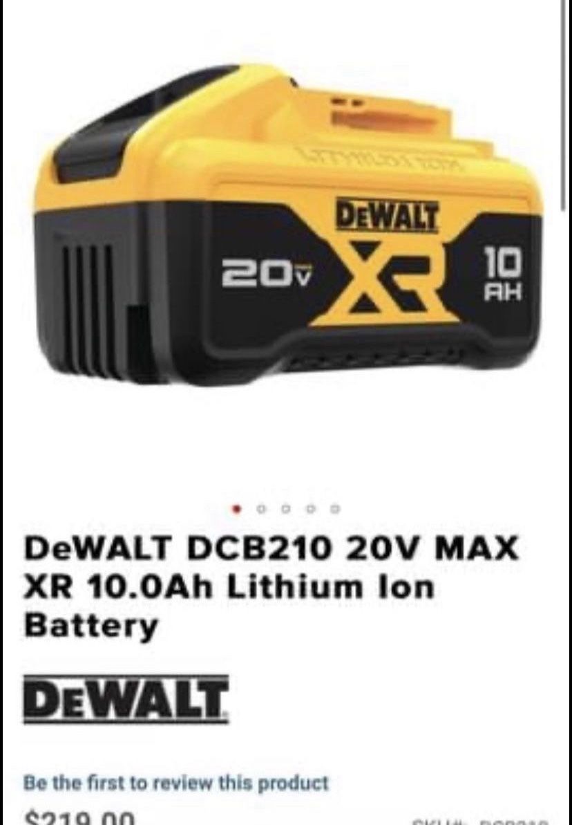 One New DEWALT 20V 10AH DCB210 BATTERY Open Box