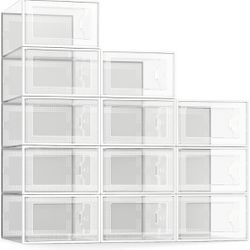 SEE SPRING Large 12 Pack Shoe Storage Box, Clear Plastic Stackable Shoe Organizer 