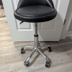 Leather Rolling Stool, Swivel With Adjustable Height 