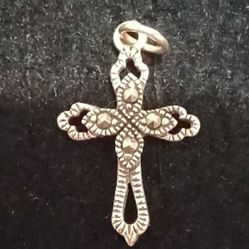 Sterling Silver And Marcasite Cross Pendant Very Nice! CW Signed 925