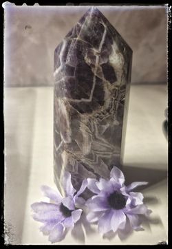 Chevron Amethyst Crystal Tower, 4.5 Inch, 11.3 oz, Polished Point, Unique Purple