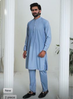 Men's Light Blue Shalwar Kameez 2-Piece Set