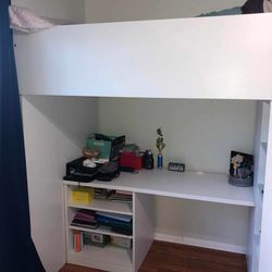 Twin Bed Frame With Built In Desk And Storage Space