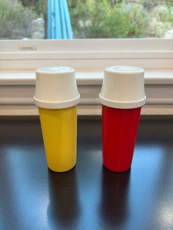Vintage Tupperware Ketchup & Mustard Dispensers Container Pumps with Lids #1329