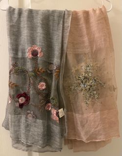 Embroidered Silk Blend Scarves / Dupattas – Floral & Gold Detail – $25 Each or $40 Bundle