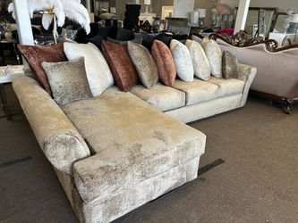 Brand New Luxurious Rich Fabric Rolled Arm Sectional