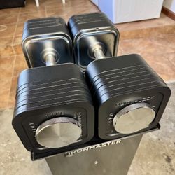 Ironmaster Adjustable Dumbbells 5–120 lb + 22.5 lb Kettlebell + Storage Stand