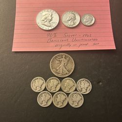 Coins – 90% SILVER - Liberty Half Dollar/7 Mercury Dimes/1962 Roosevelt Dime/1962 Washington Quarter/1962 Franklin Half Dollar - Total 11 Coins