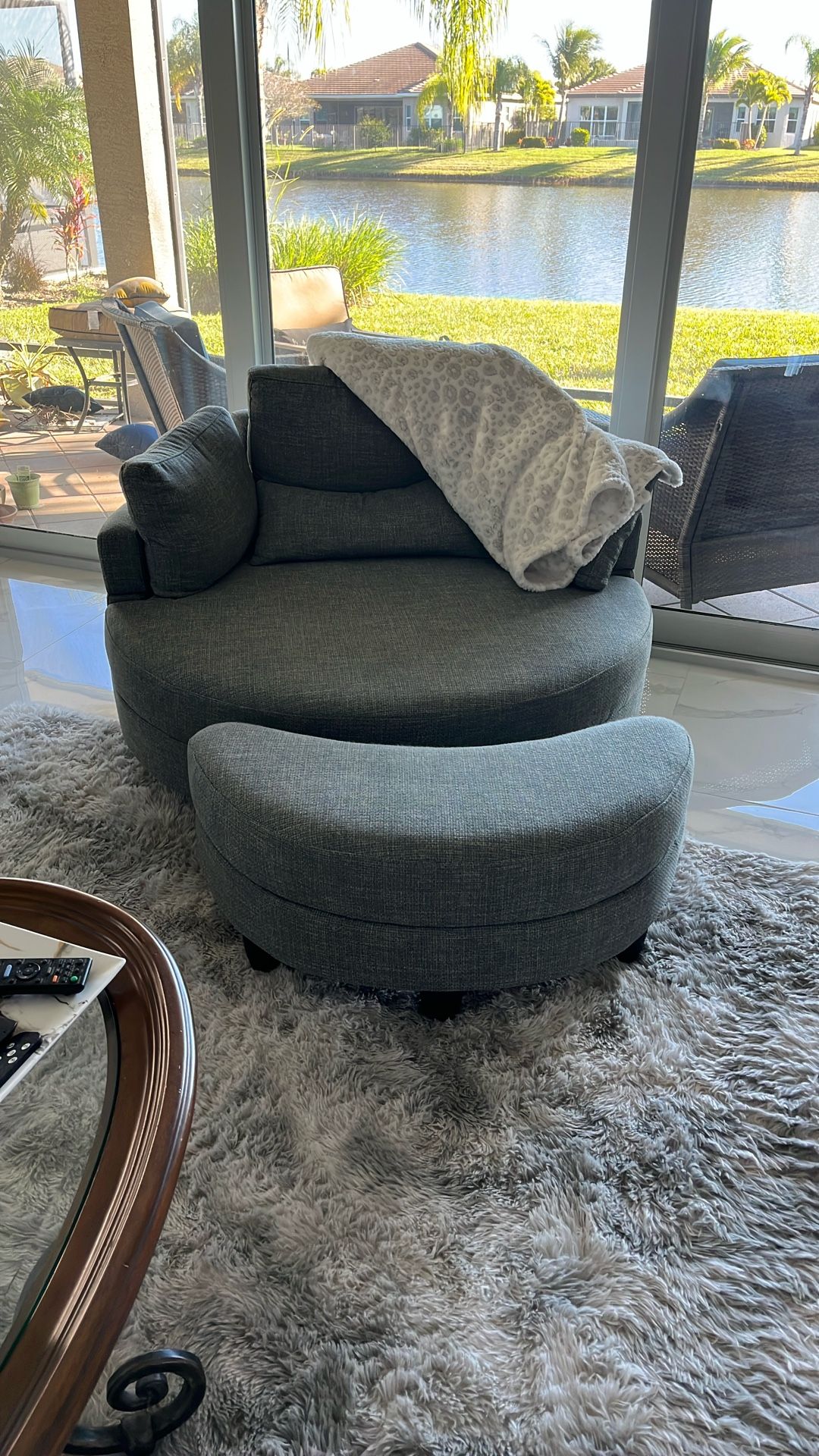 Gray Chair With Ottoman