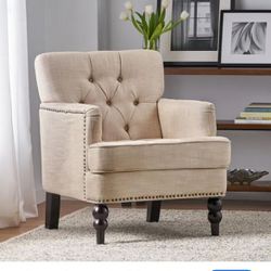 2 Malone Beige Fabric Club Chair with Tufted Cushions
