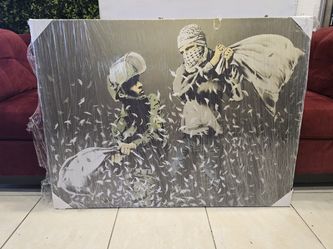 Banksy Style Pillow Fight Canvas Wall Art 48"X36"