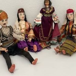 Set of 4 Vintage Handmade Ethnic Folk Art Dolls – 12-13” Tall