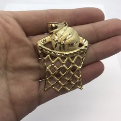 Gold Pendant 10K Basetbll Hoop New 