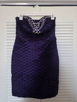 Purple strapless cocktail dress