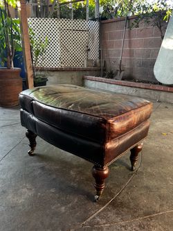 Vintage Leather Tufted Ottoman / Footstool