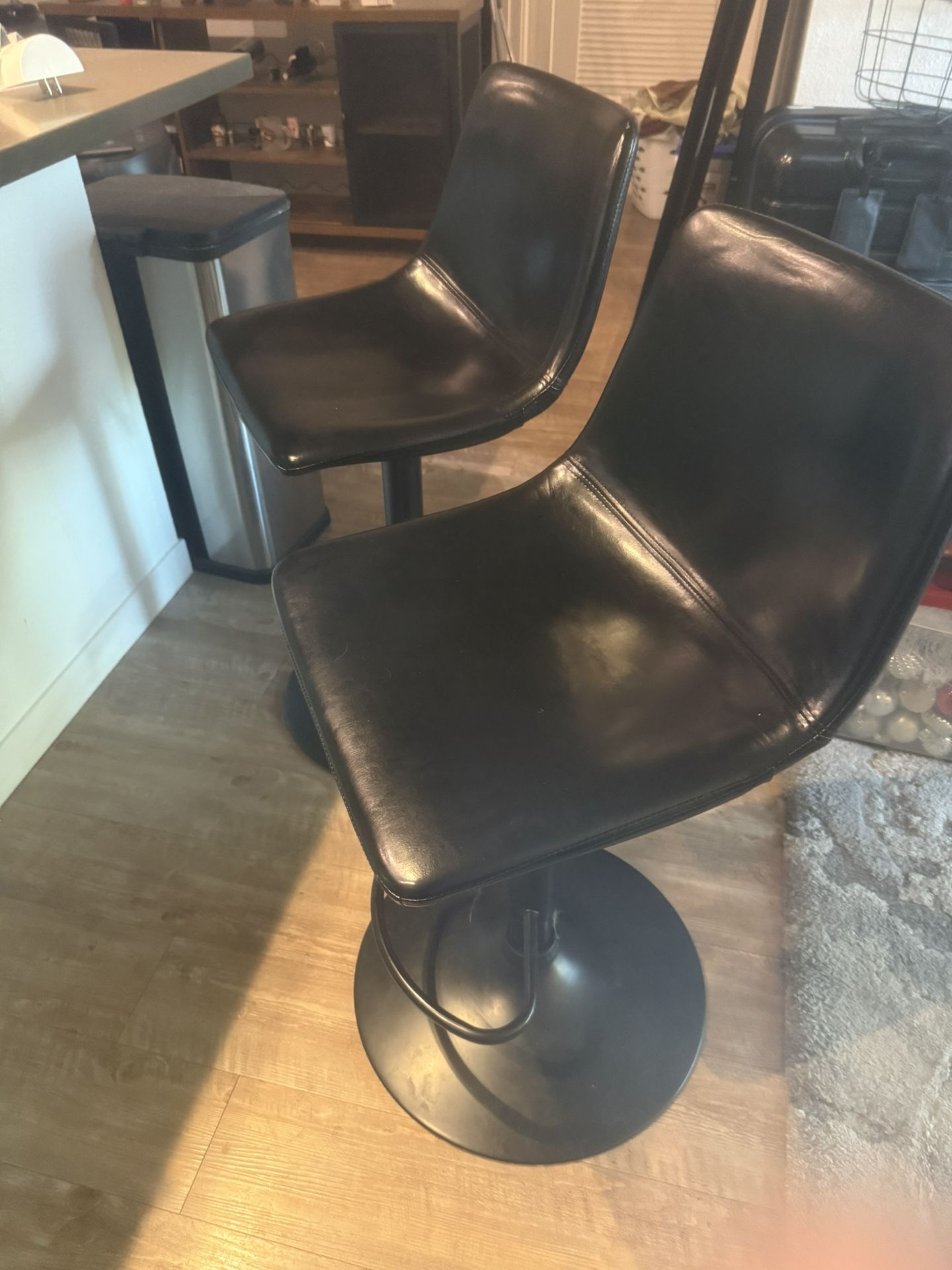 2 Black Leather Adjustable Stools – Perfect Condition – $70