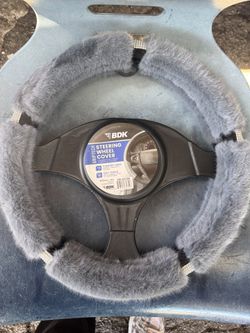 Grey Furry Bling Steering Wheel Cover New 