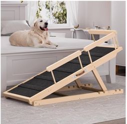 Wooden Dog Ramp for High Bed, Couch, Car, Pet Ramps 55.12" Long Adj. 19.3"-27-.17"