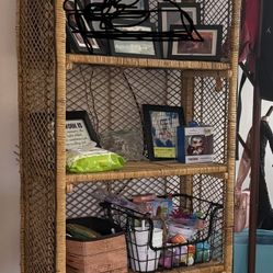 tall rattan/wicker shelving unit