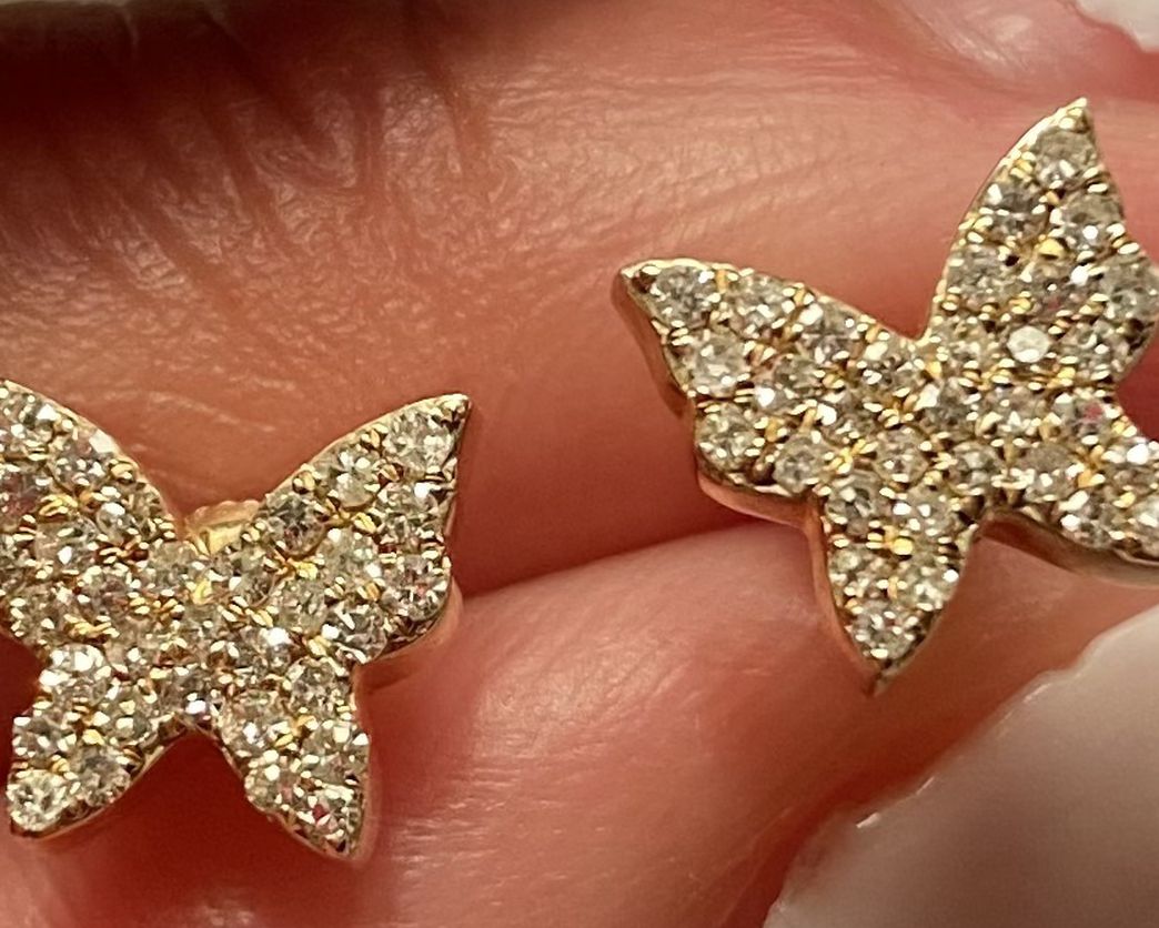 14k Real Diamonds Butterfly Earrings