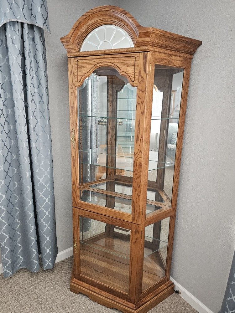 Corner Oak Display Cabinet