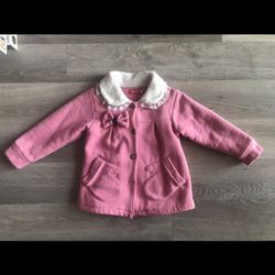 GREAT Girl Kids Children Pink Warm Cozy Sherpa Fleece Collar And Lining With Wooden Buttons Coat Jacket