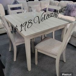 ✅️✅️5 pc grey finish wood dining table set padded seat chairs✅️✅️✅️