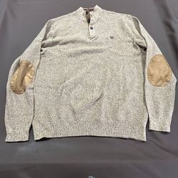 CHAPS Ralph Lauren Men’s XL Knit Henley Sweater Elbow Patch Cotton Pullover