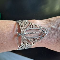 Vintage Sterling  Dragonfly Cuff Bracelet  - Excellent