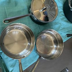 All-clad 3 quart pot with steamer and double boiler