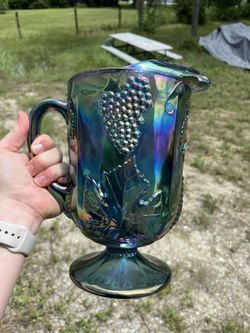 Carnival Glass Pitcher Blue Grapes
