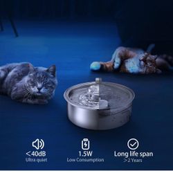 Cat Water Fountain,Stainless Steel 2.0L/67oz Automatic Circulating Pet Water Fountain,Ultra-Quiet Pump with LED Light,Dishwasher Safe,Cat Fountain Sui