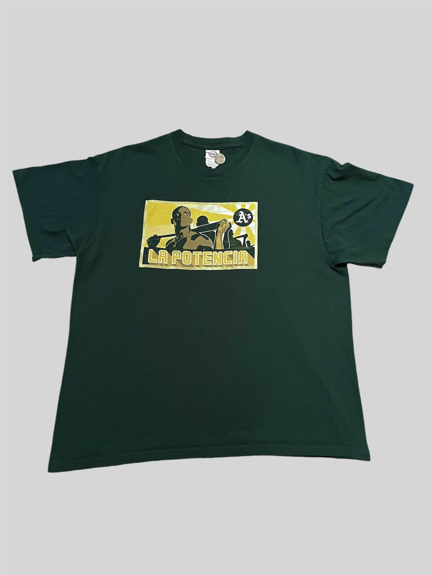 Oakland A’s Yoenis Cespedes “La Potencia” vintage 2000’s baseball MLB green T shirt Size XL