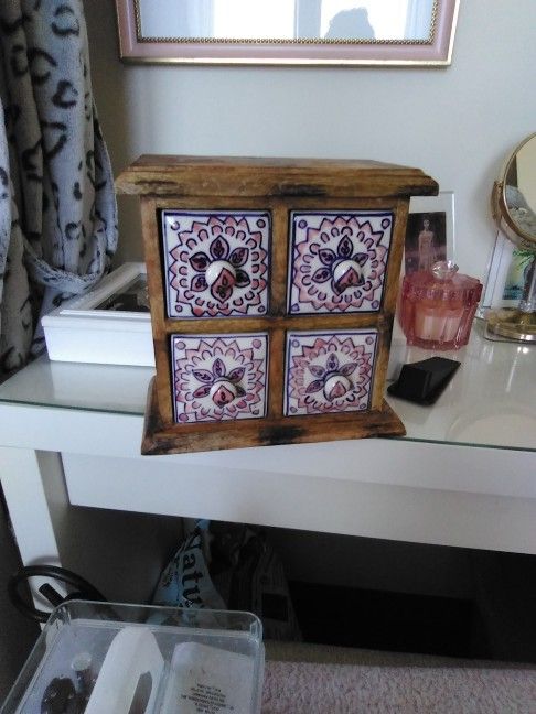 Wooden Box /Four drawers for Jewelry or Tea 