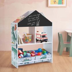 Brand New! Children's Multi-Functional Dinosaur House Bookcase Toy Storage Bin Floor Cabinet with Blackboard ,CF1867