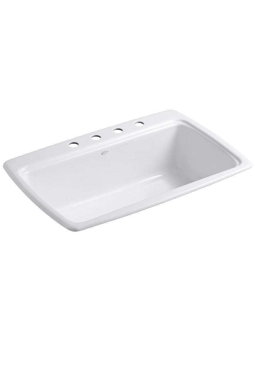 KOHLER K-5863-4-0 Cape Dory Self-Rimming Kitchen Sink, White