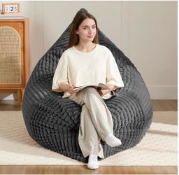New! Still factory compressed. Large Plush Bean Bag Chair Dark Gray