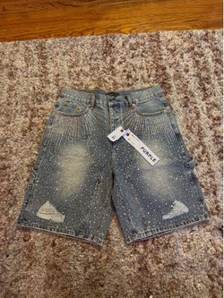 Purple Brand Rhinestone Jorts