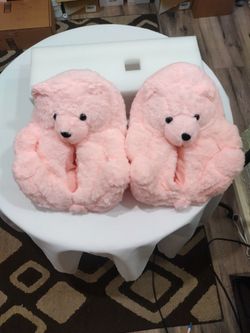 Women's Christmas Teddy Bear Slippers, Furry Indoor Winter Slippers with Cushion