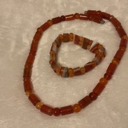 16” Carnelian Necklace With Magnetic Clasp And Matching Stretch Bracelet 