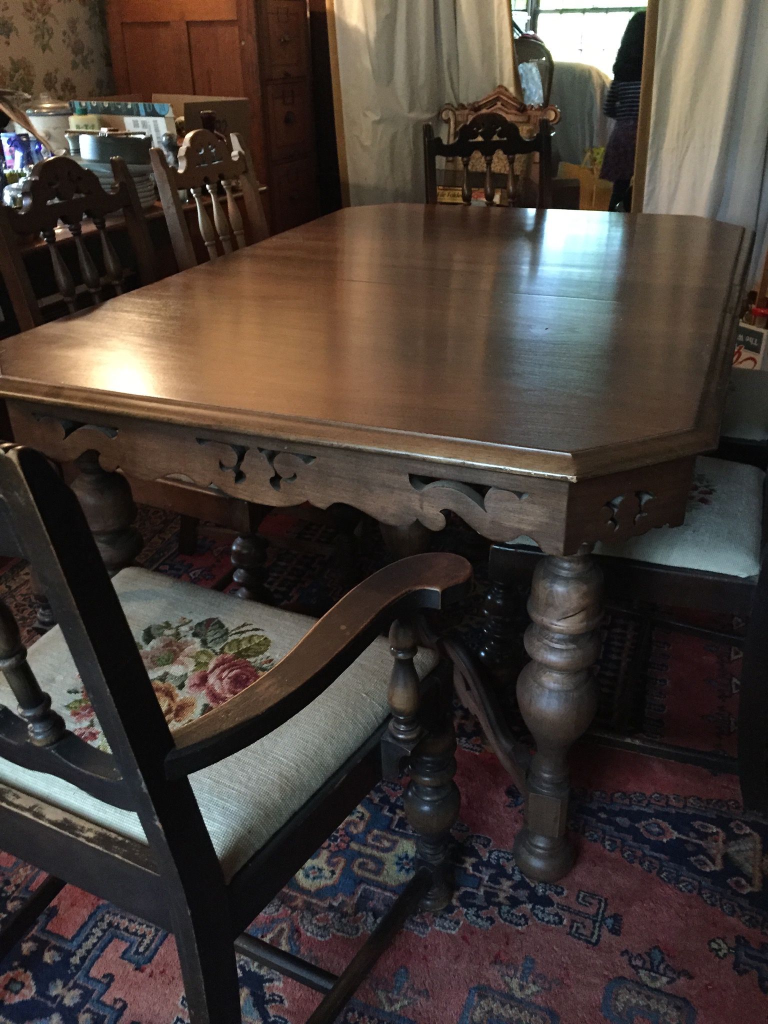 Large Antique Dining Table And Chairs