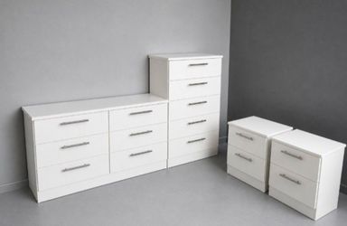 DRESSER, CHEST AND TWO NIGHTSTANDS