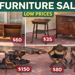 Vintage Furniture Sale – Coffee Table, Dresser, Chairs & Shelf