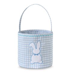 Bunny Easter Basket, Gingham Empty Easter Bucket With Handle For Easter Egg Hunt